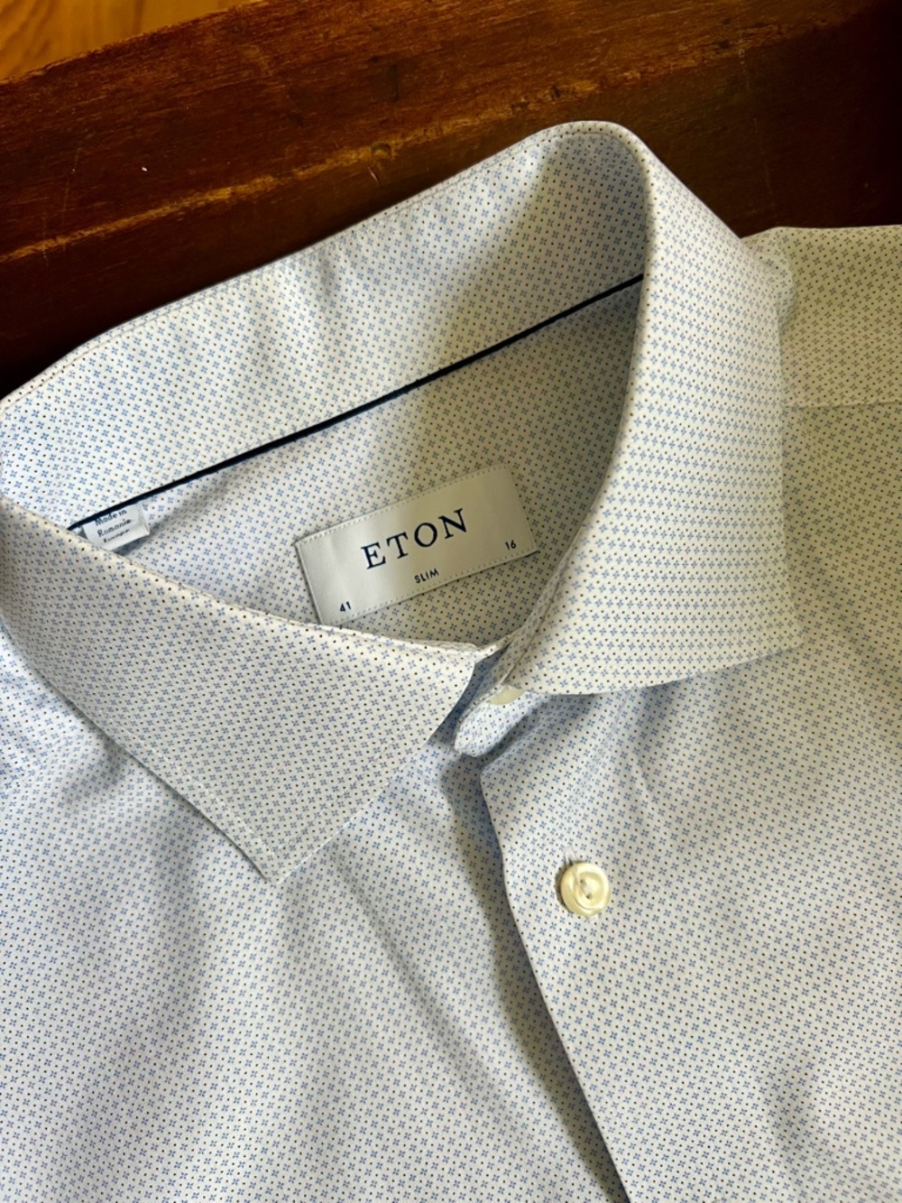 ETON Slim Fit Size 41 16 Blue White Pattern Dress Shirt 100% Cotton